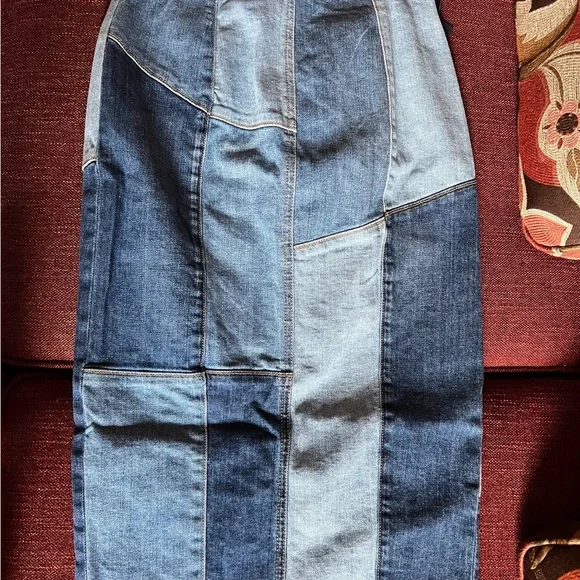 Ramy Brook High Rise Patchwork denim skirt- Blue and Light Blue - Picture 2 of 4